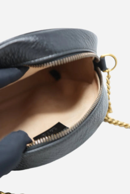 Gucci Azalea Matelasse Mini GG Marmont Round Bag Black