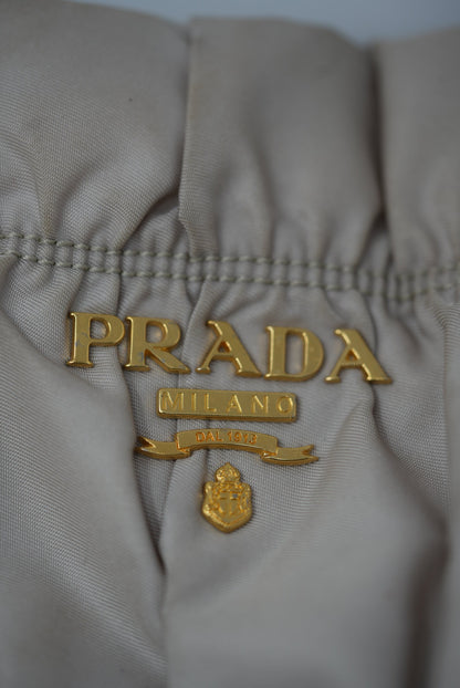 Prada Beige Nylon 2 ways shoulder bag w/strap
