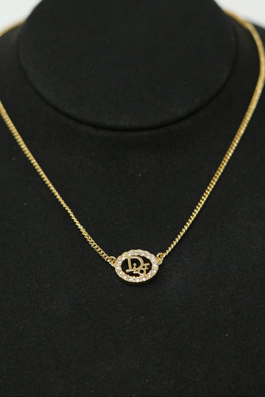 Dior Vintage Gold-Tone CD Oval Necklace