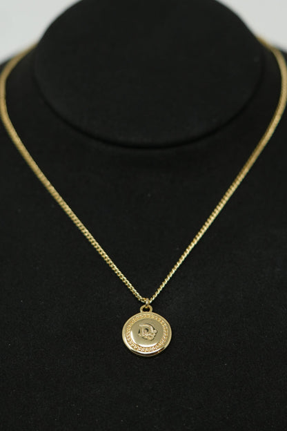 Dior Vintage Gold-Plated Round Logo Necklace