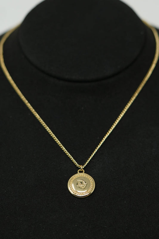 Dior Vintage Gold-Plated Round Logo Necklace