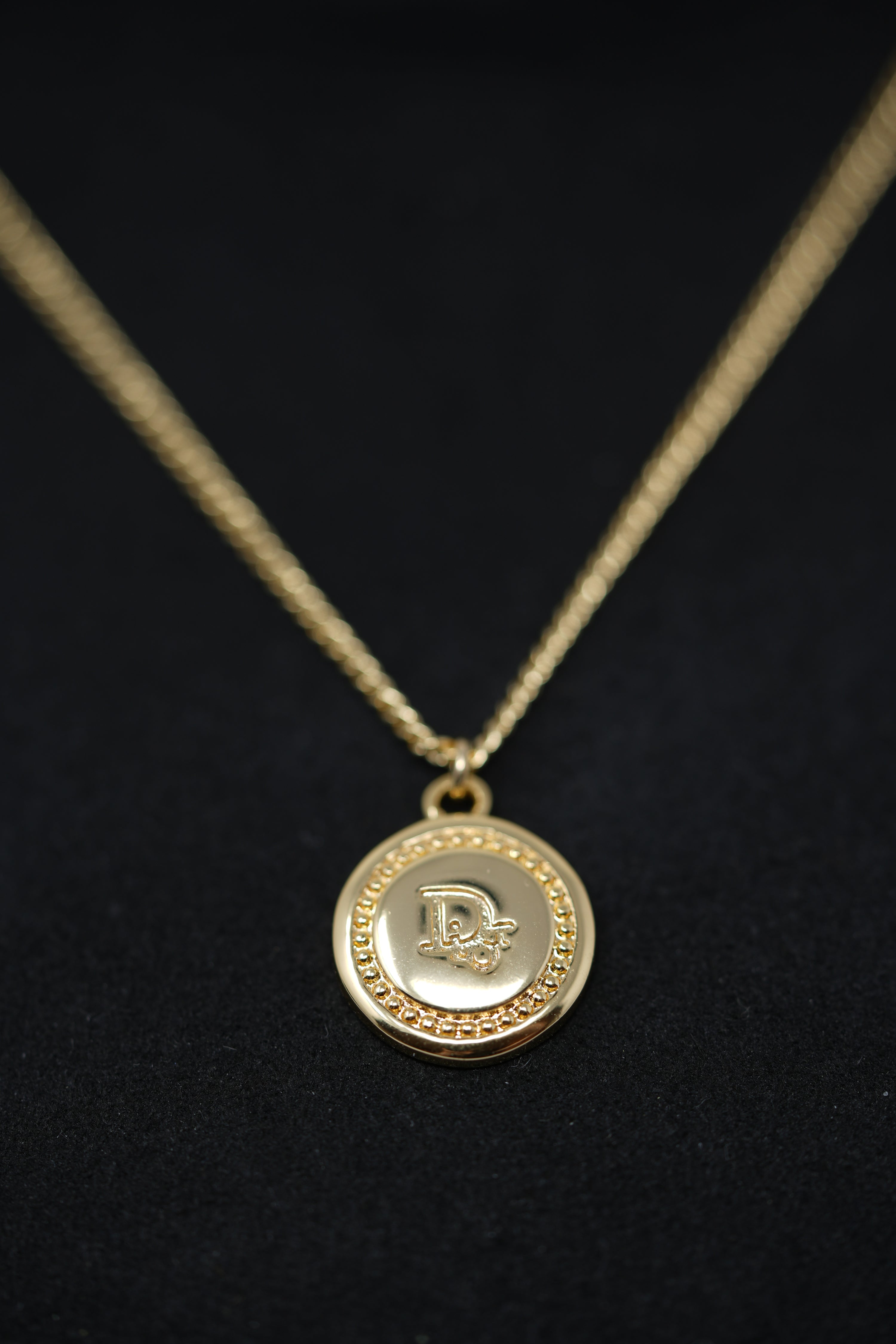 Dior Vintage Gold-Plated Round Logo Necklace