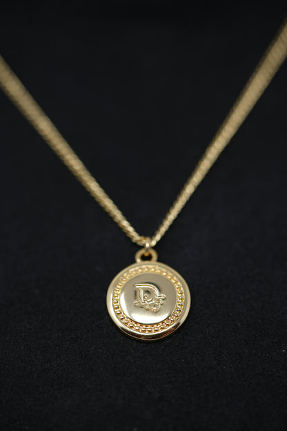 Dior Vintage Gold-Plated Round Logo Necklace