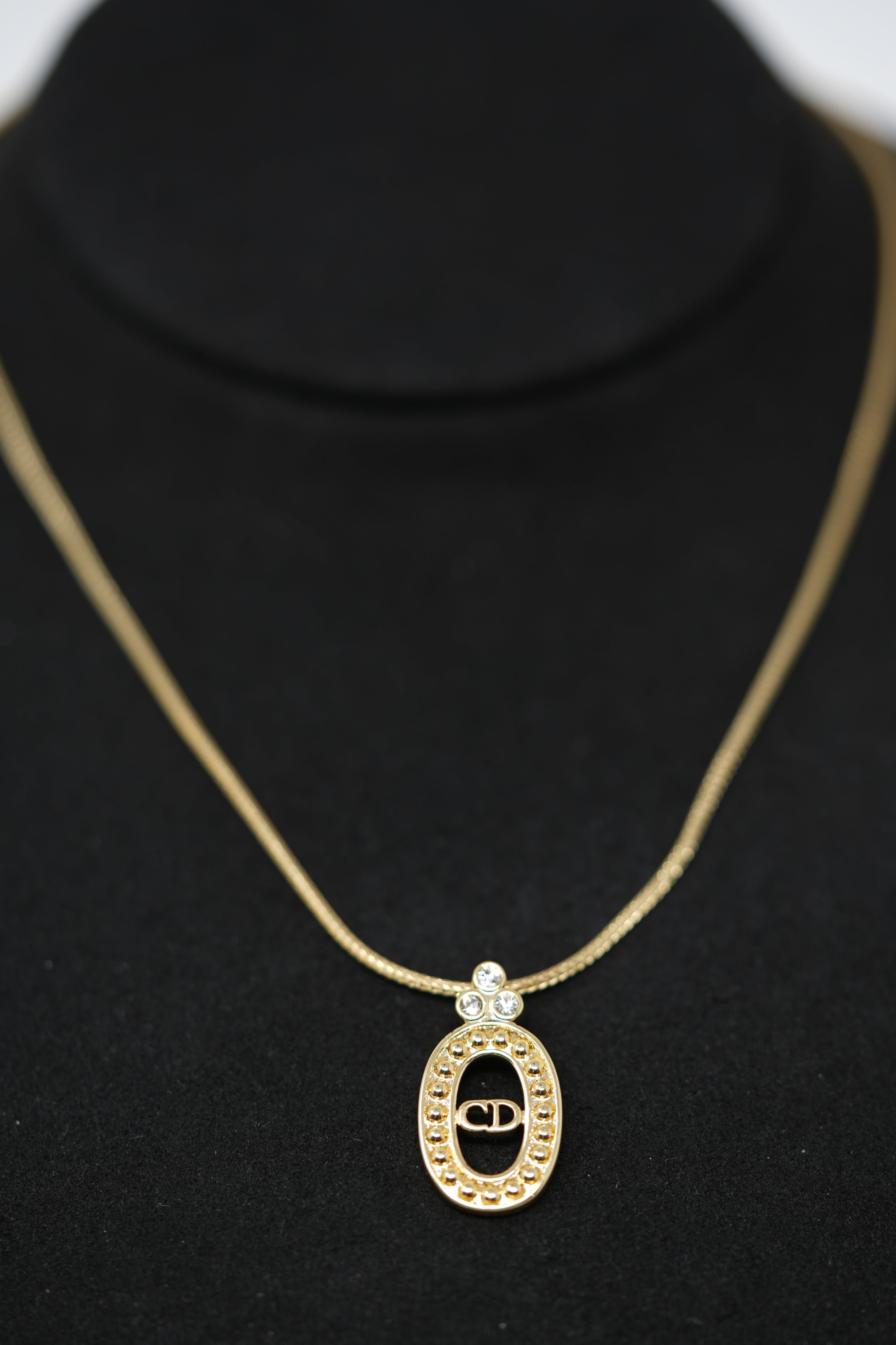 Dior Vintage Gold Tone Oval CD Necklace