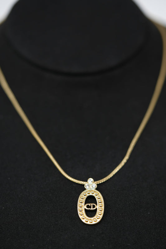 Dior Vintage Gold-Plated Oval CD Necklace