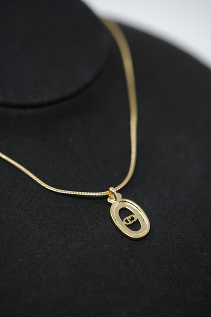 Dior Vintage Gold-Plated Oval CD Necklace