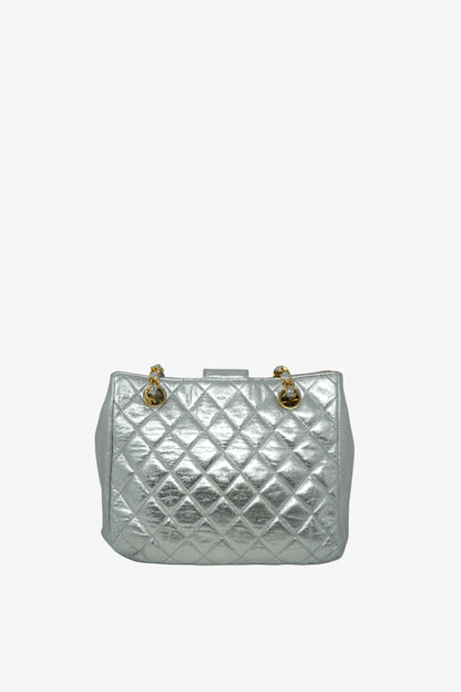 Pre-Owned Chanel 1986–1988 Silver Lambskin Quilted Shoulder Bag