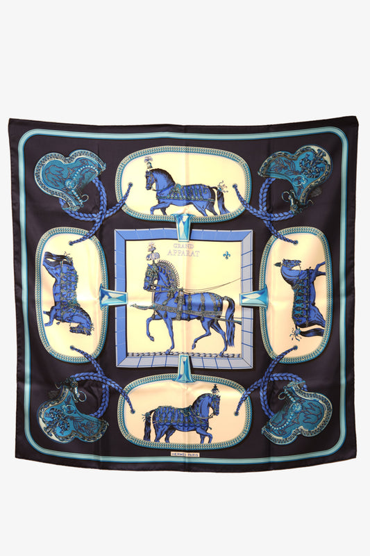 Hermes 90cm Silk Scarf Blue Horses NW W/box