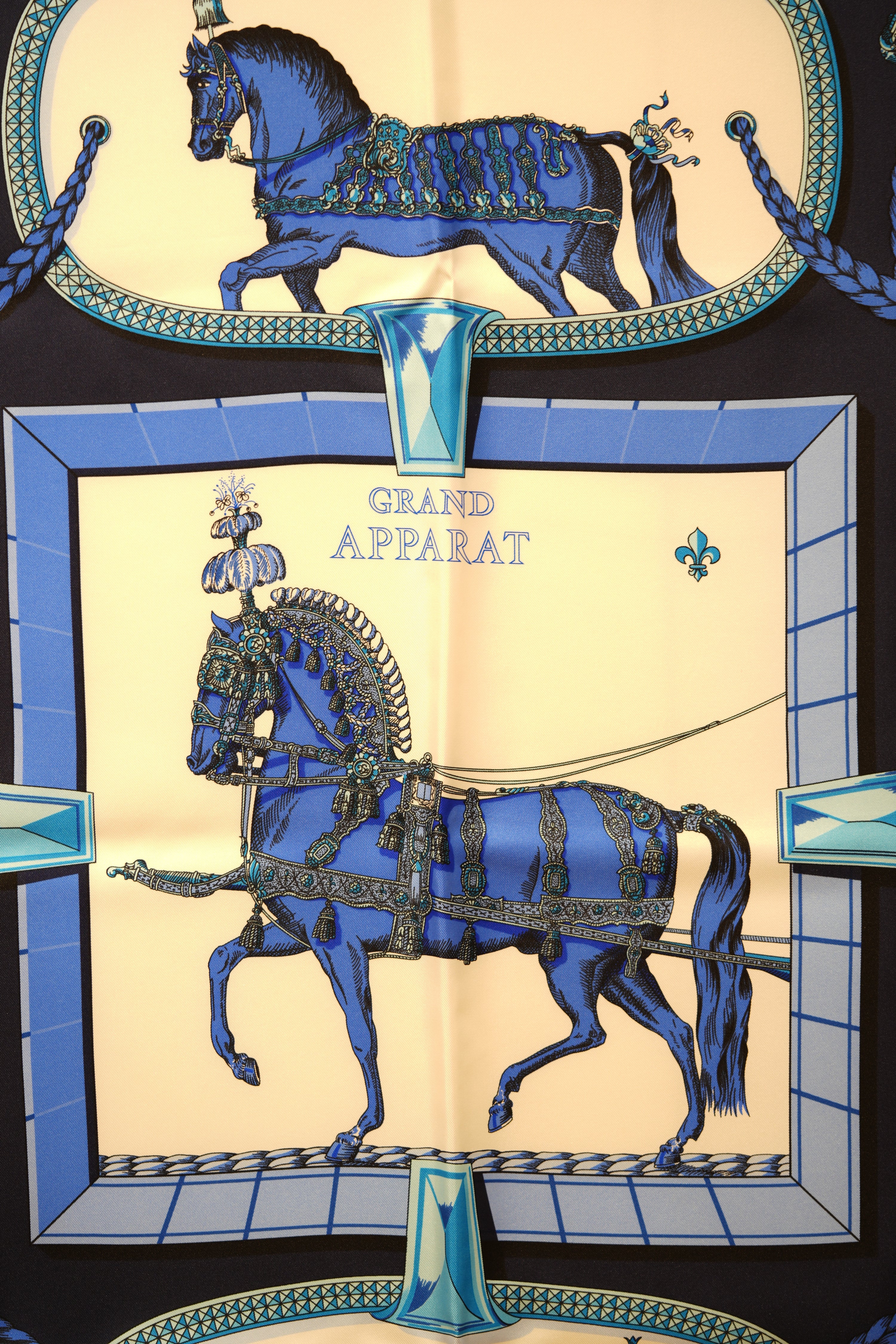 Hermes 90cm Silk Scarf Blue Horses NW W/box