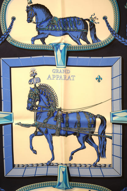 Hermes 90cm Silk Scarf Blue Horses NW W/box