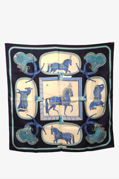 Hermes 90cm Silk Scarf Blue Horses NW W/box