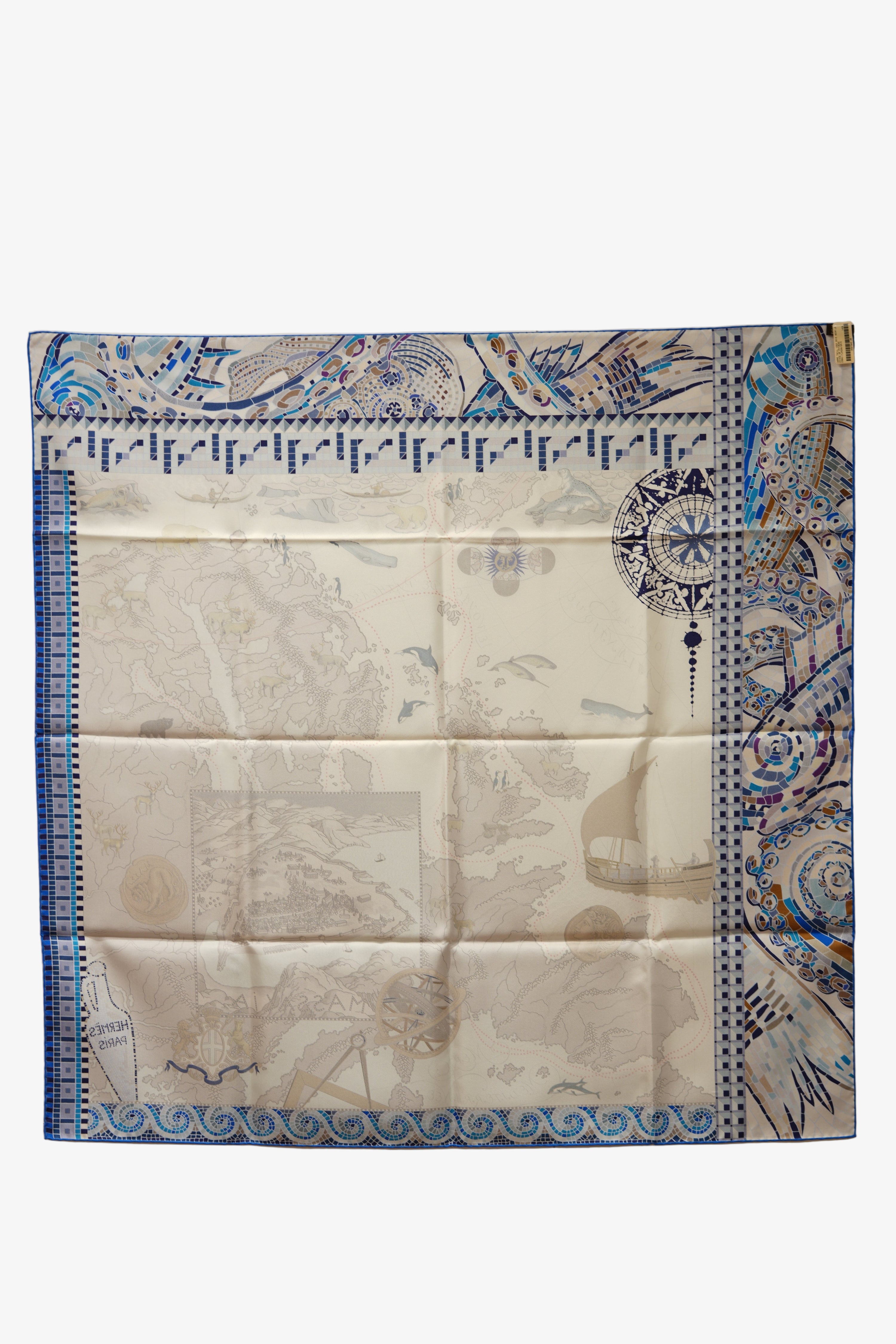 Hermes Voyage De Pytheas Scarf 90cm 100% silk Blue BrandNew