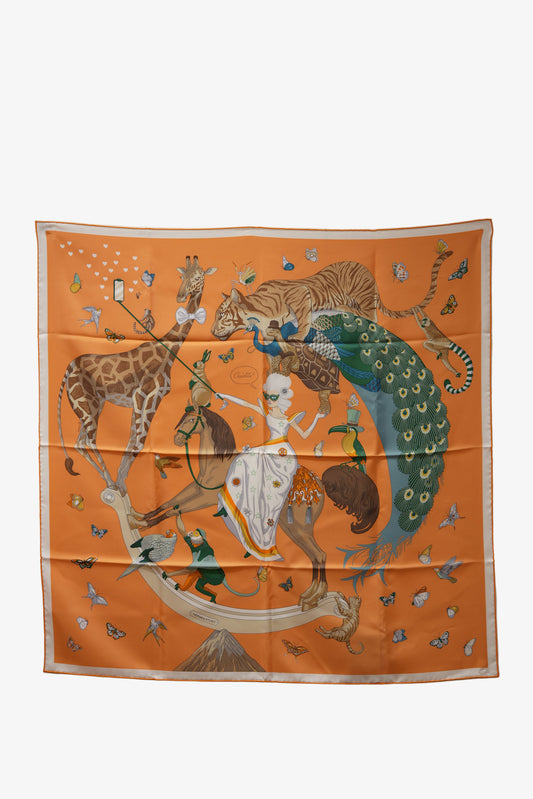 Hermes Orange 100% Silk Scarf 90cm