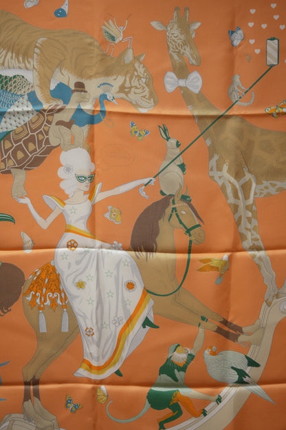 Hermes Orange 100% Silk Scarf 90cm
