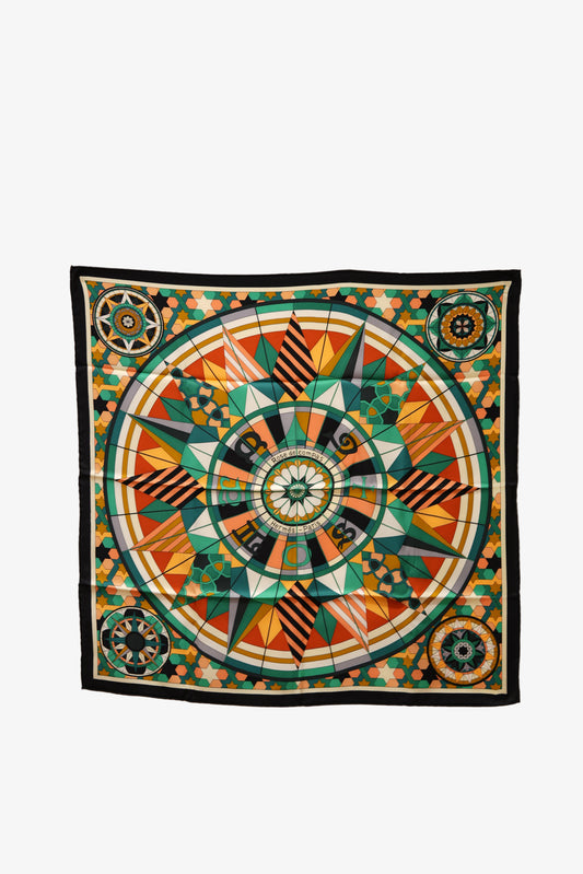 Hermes 100% Silk Scarf Green Multicolor