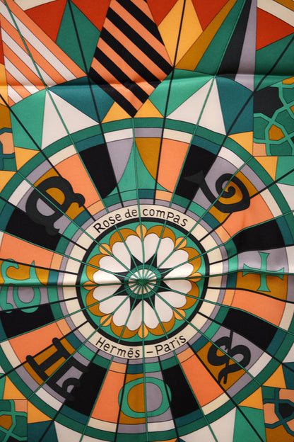 Hermes 100% Silk Scarf Green Multicolor
