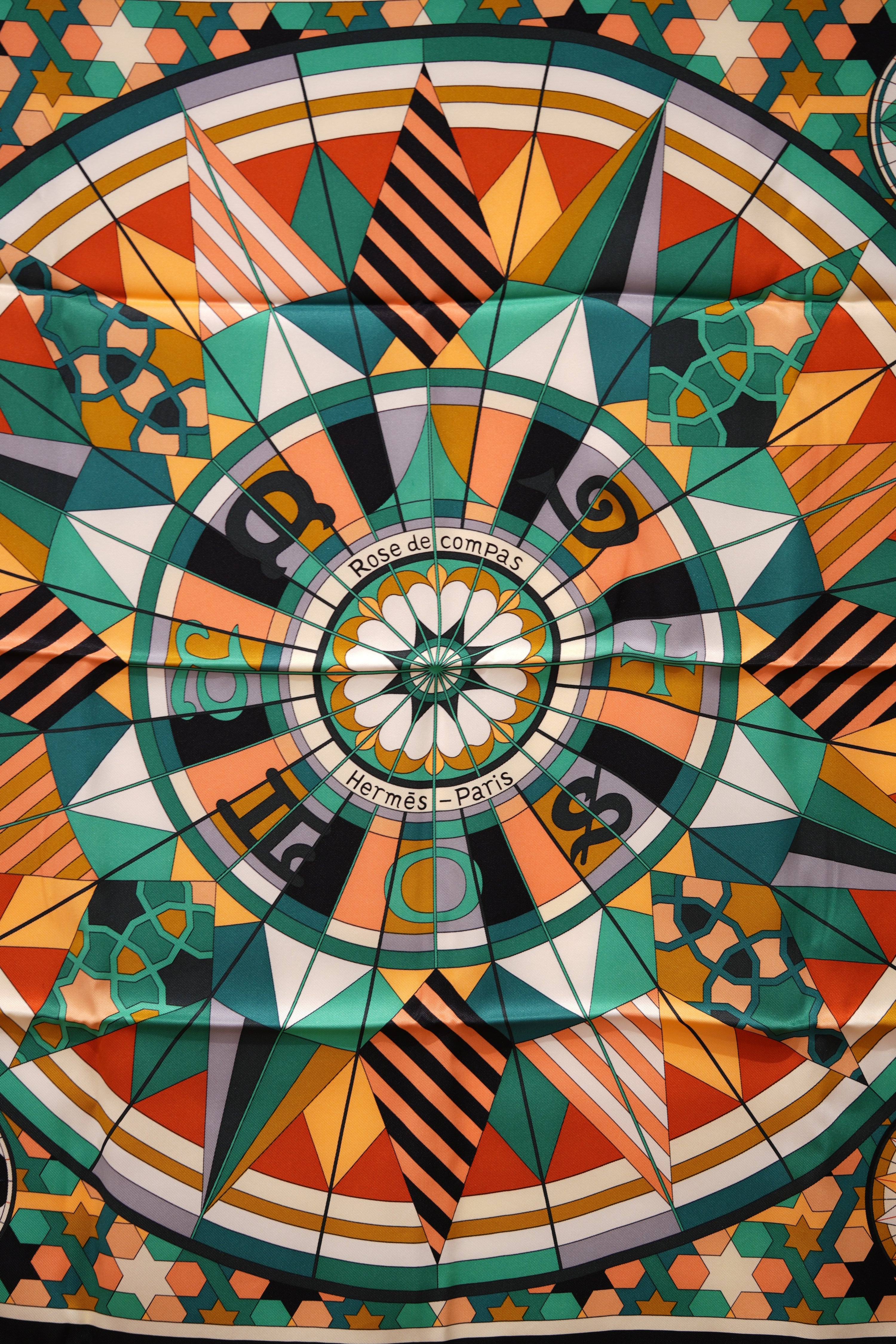 Hermes 100% Silk Scarf Green Multicolor