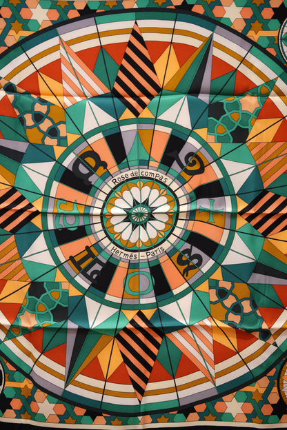 Hermes 100% Silk Scarf Green Multicolor