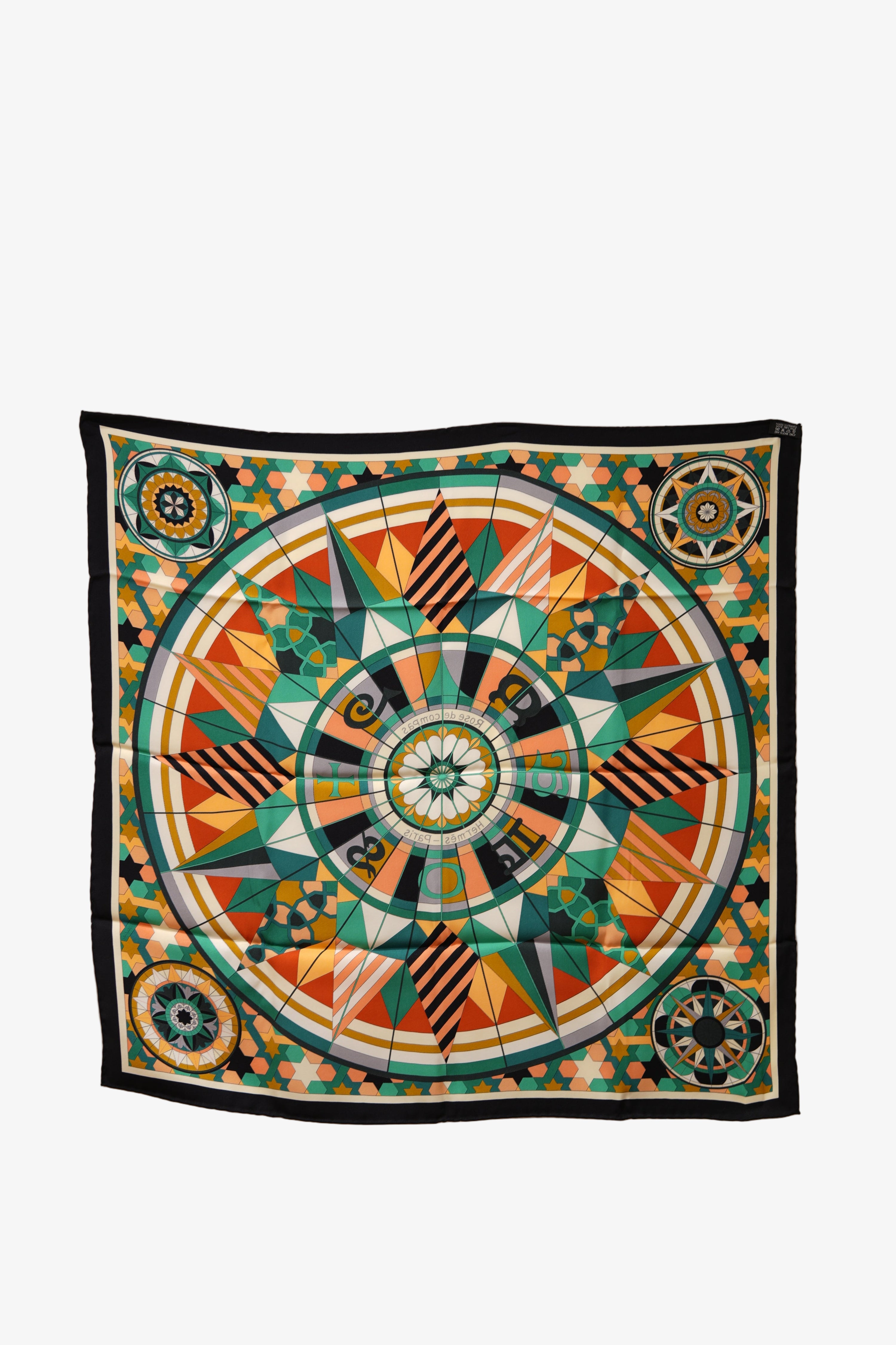 Hermes 100% Silk Scarf Green Multicolor