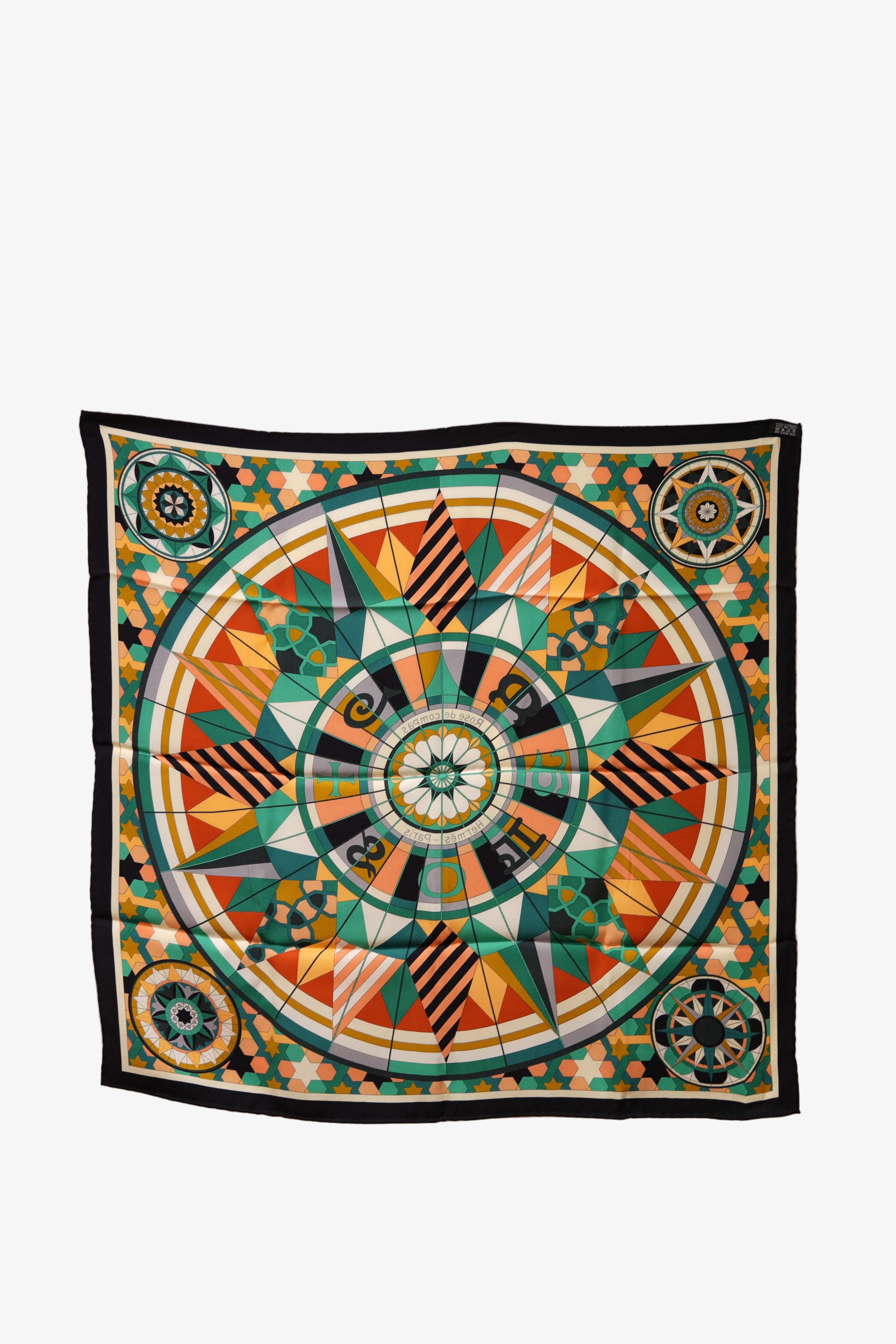 Hermes 100% Silk Scarf Green Multicolor