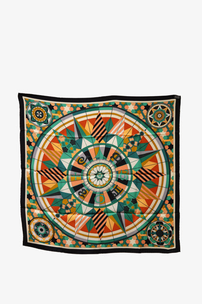 Hermes 100% Silk Scarf Green Multicolor