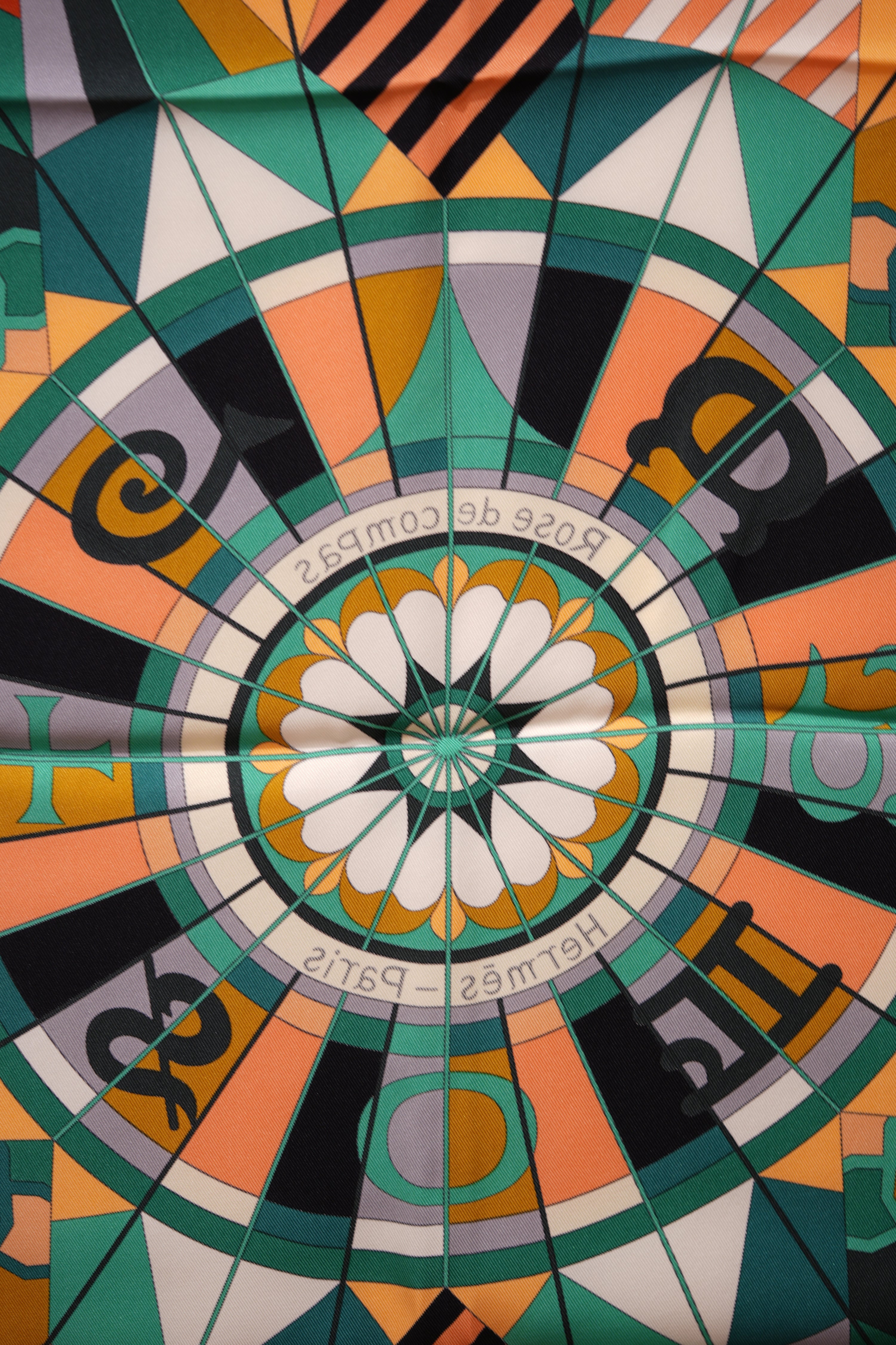 Hermes 100% Silk Scarf Green Multicolor