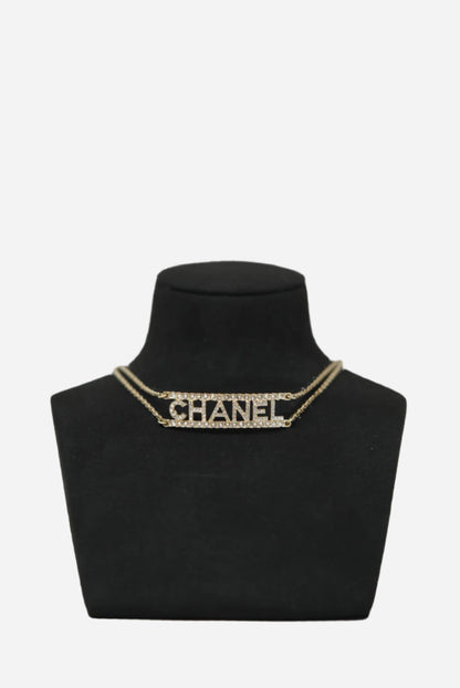 Pre-Owned Chanel CHANEL 2022 Rhinestone Double Chain Choker