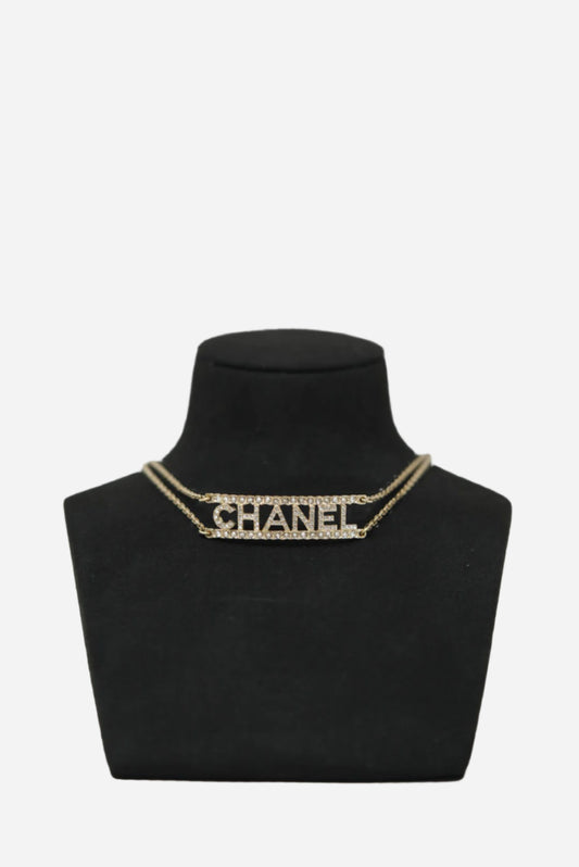 Pre-Owned Chanel CHANEL 2022 Rhinestone Double Chain Choker