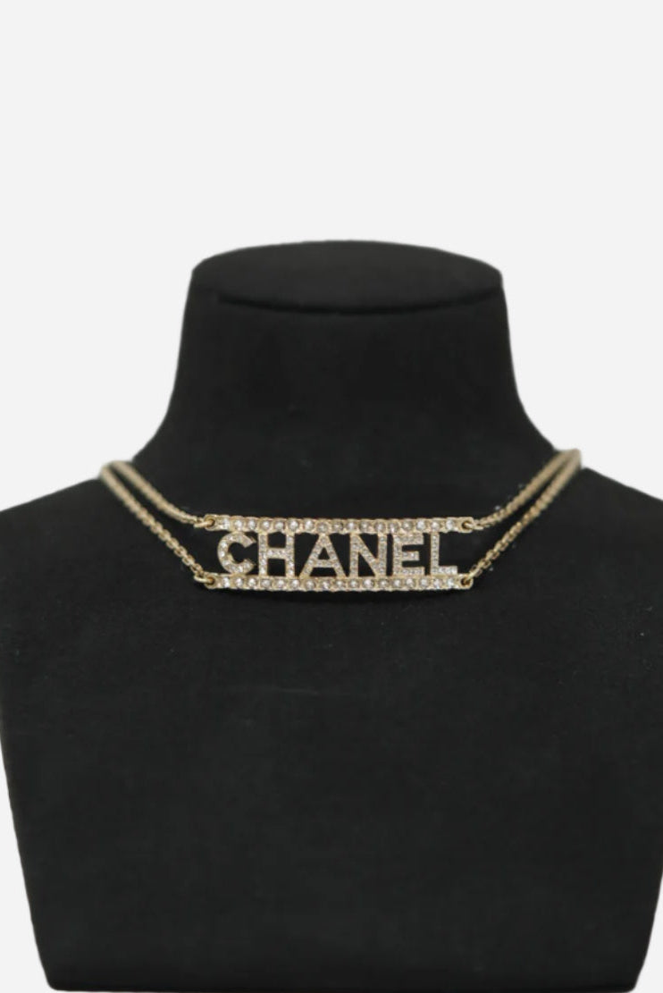 Pre-Owned Chanel CHANEL 2022 Rhinestone Double Chain Choker