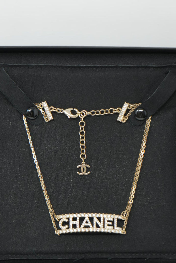 Pre-Owned Chanel CHANEL 2022 Rhinestone Double Chain Choker