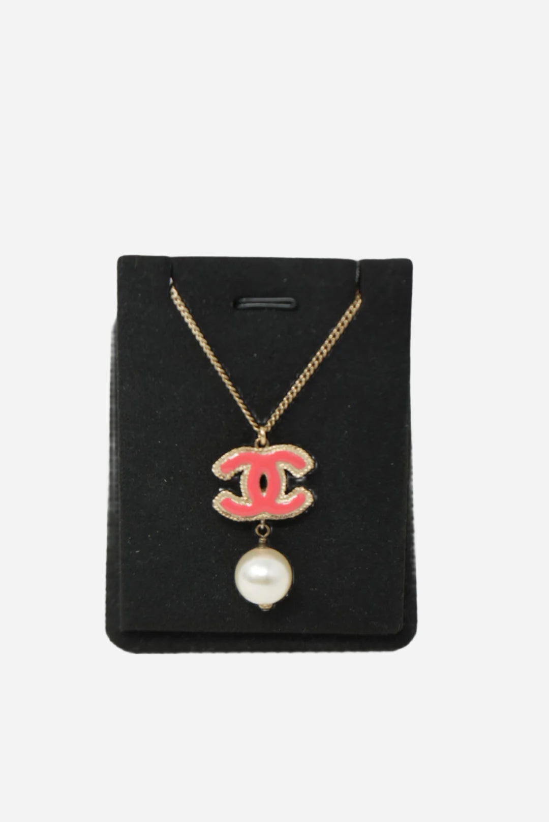 Pre-Owned Chanel 2013 Pink Faux Pearl CC Logo Necklace