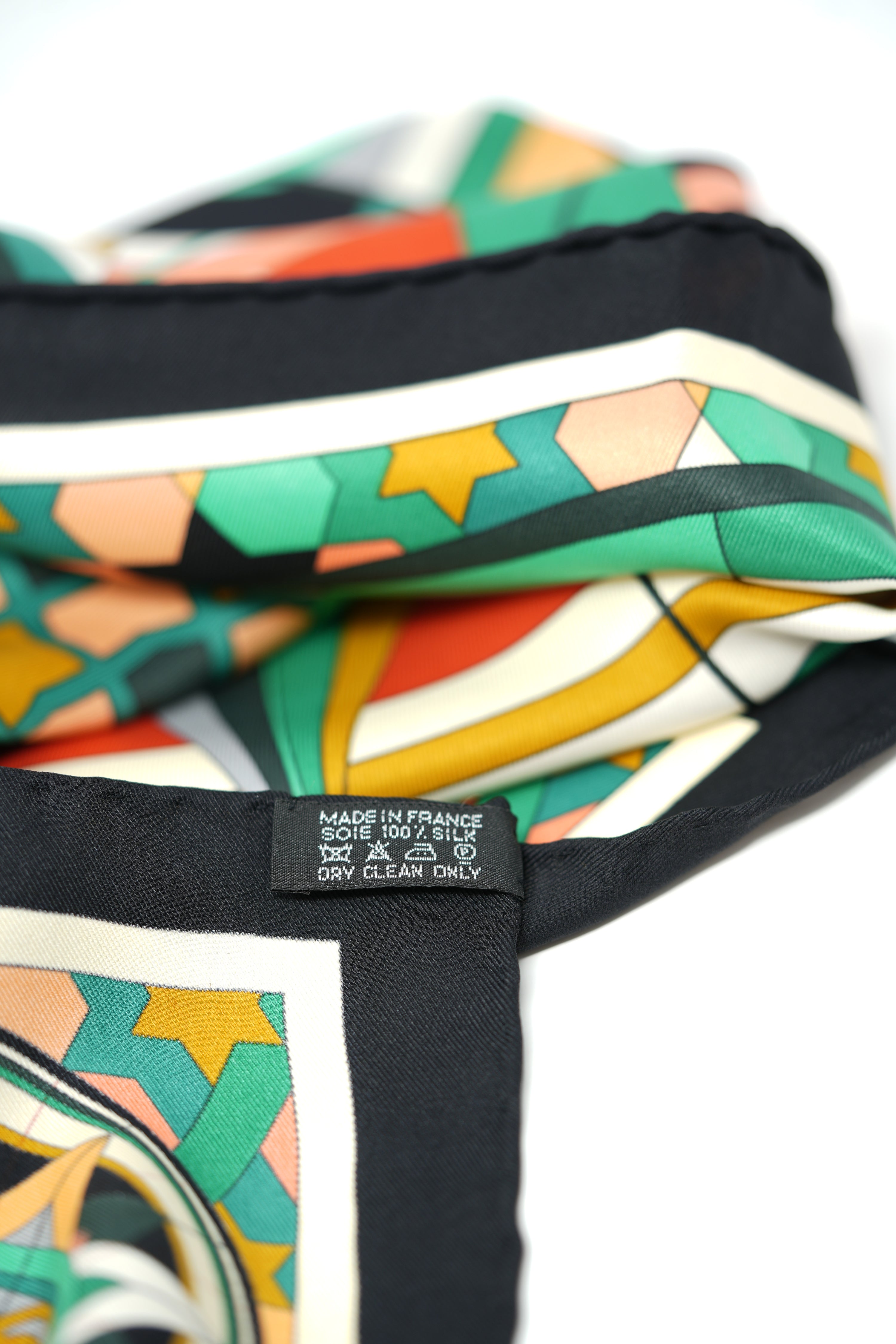 Hermes 100% Silk Scarf Green Multicolor