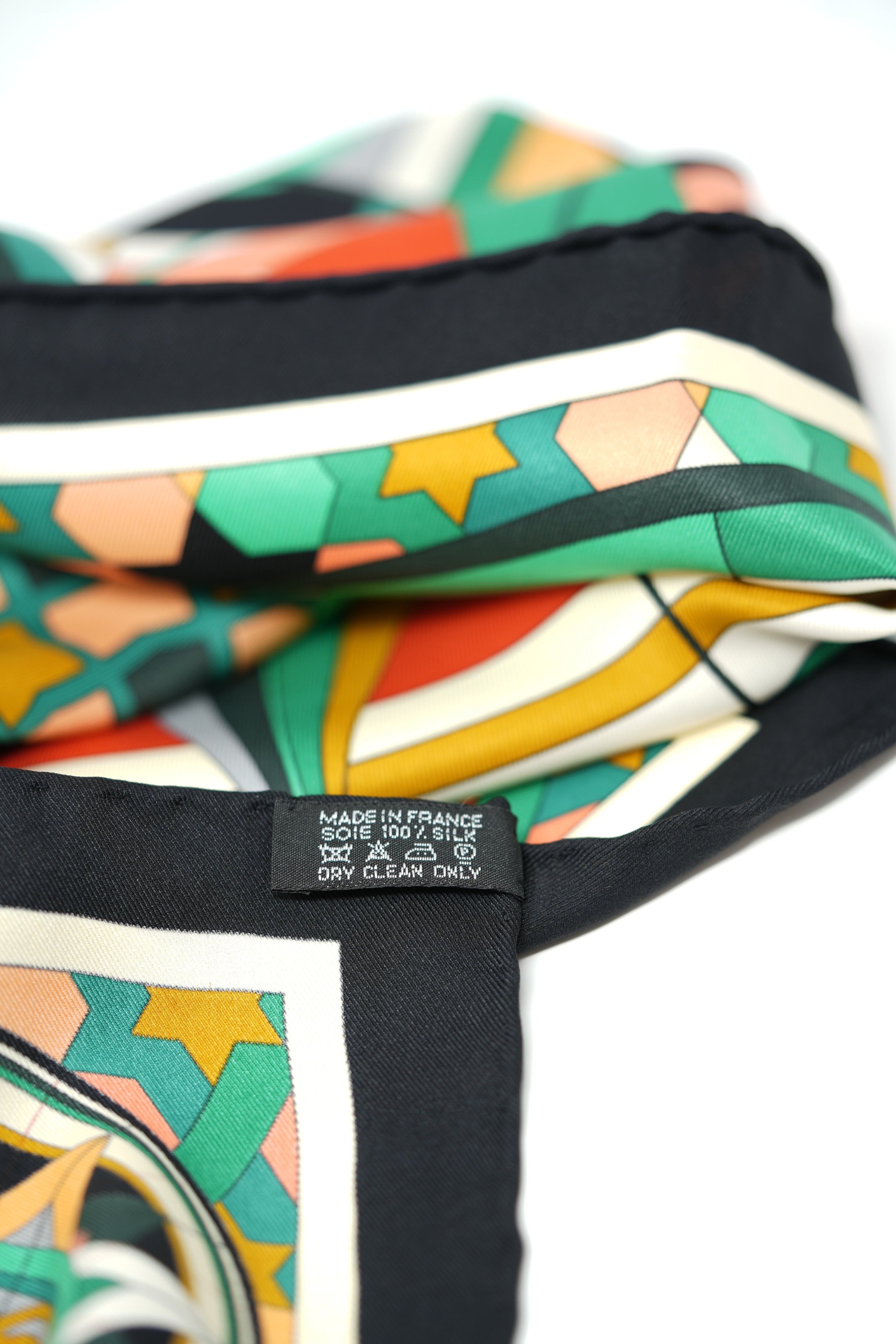Hermes 100% Silk Scarf Green Multicolor