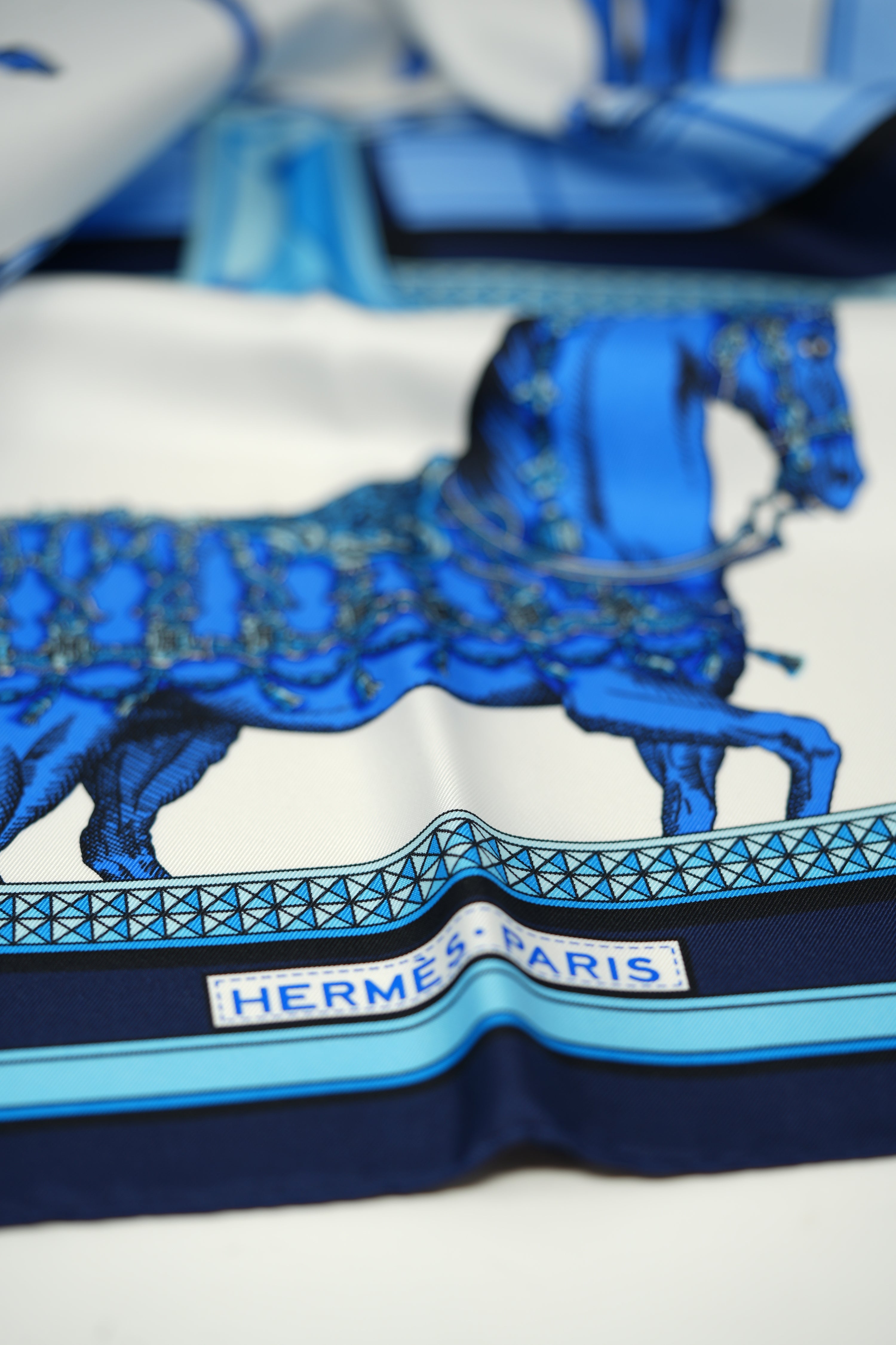 Hermes 90cm Silk Scarf Blue Horses NW W/box