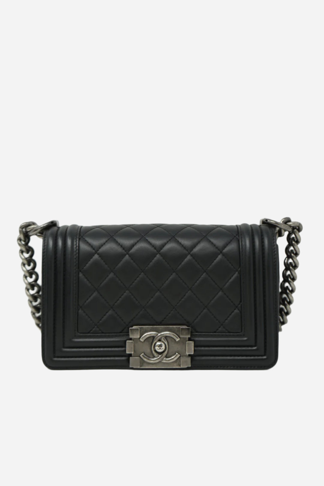 Pre-Owned Chanel 2013-2014 Black Boy Flap Bag Lambskin Refurbished