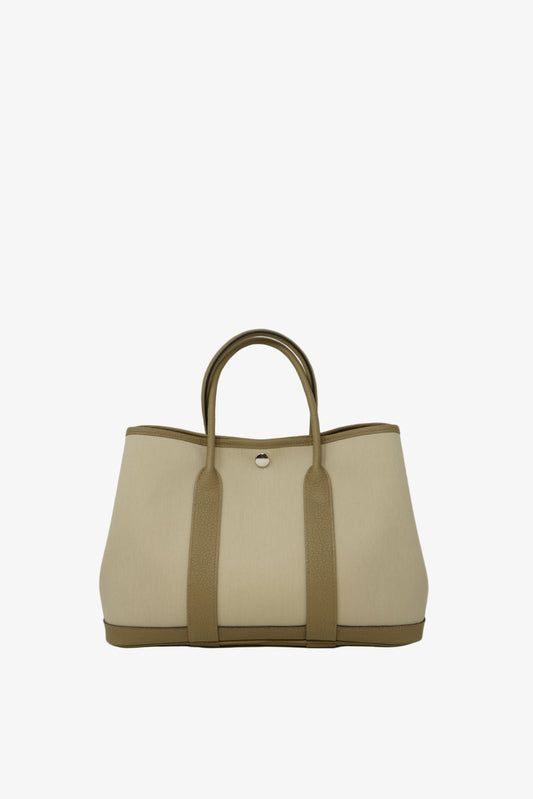 Hermes 2023 Canvas Garden Party 30 Handbag Beton/Beige Marfa