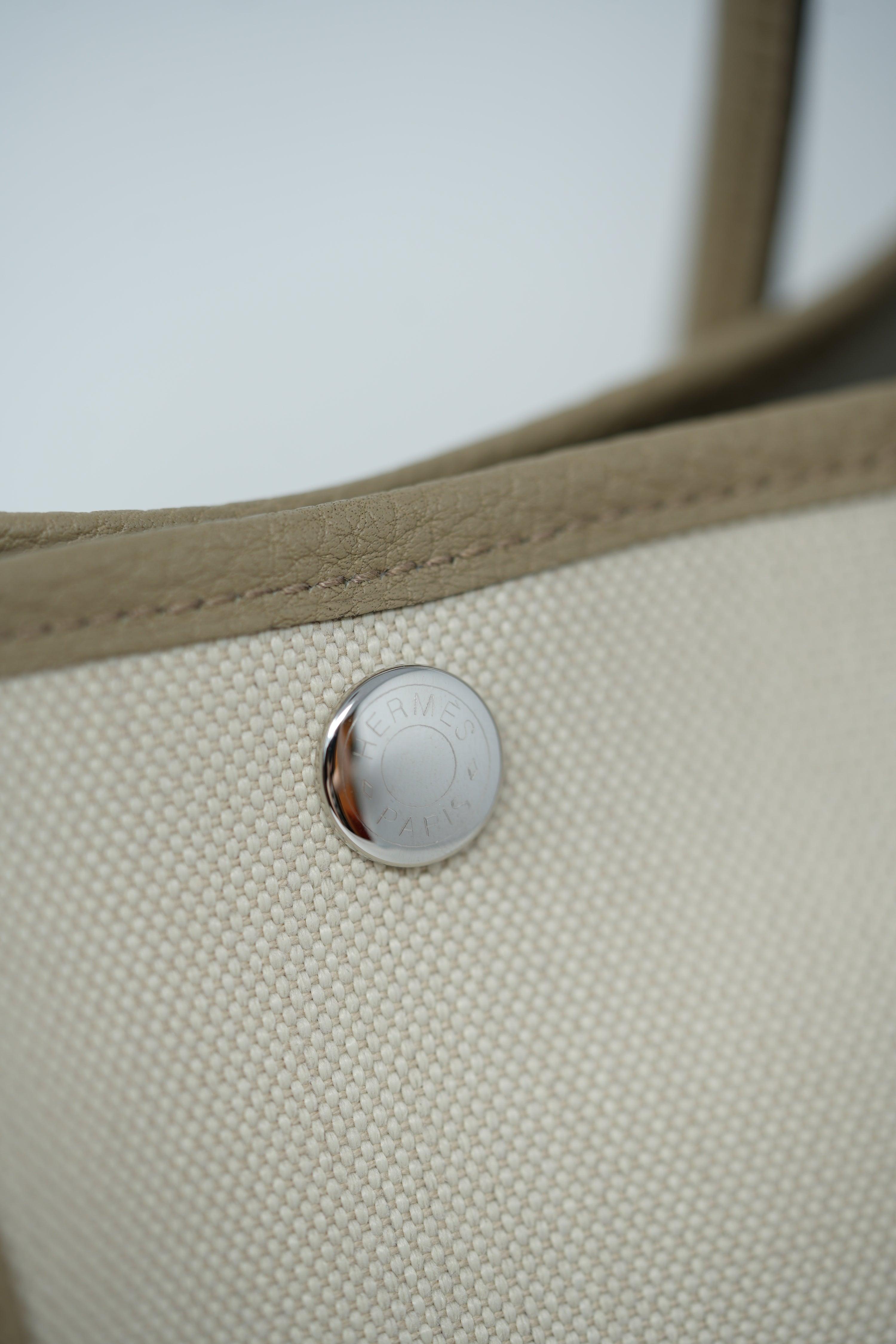 Hermes 2023 Canvas Garden Party 30 Handbag Beton/Beige Marfa