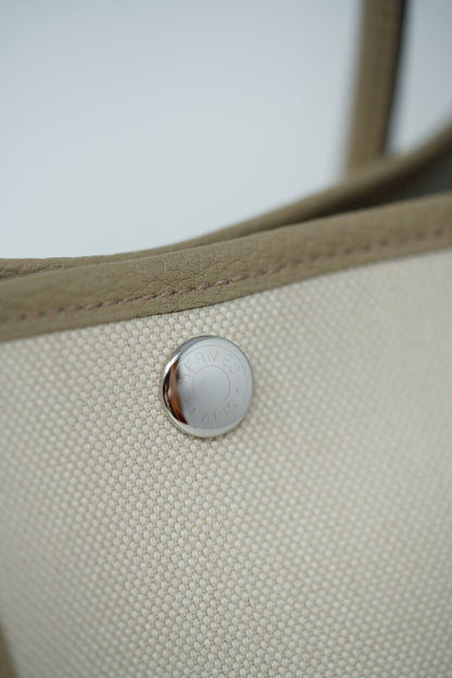 Hermes 2023 Canvas Garden Party 30 Handbag Beton/Beige Marfa
