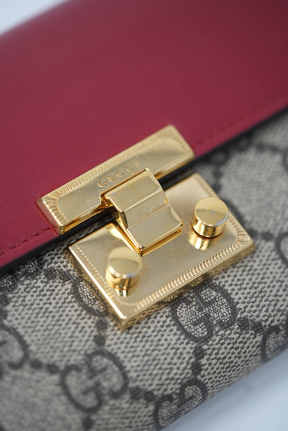 Gucci Leather/Canvas Padlock Wallet On Chain