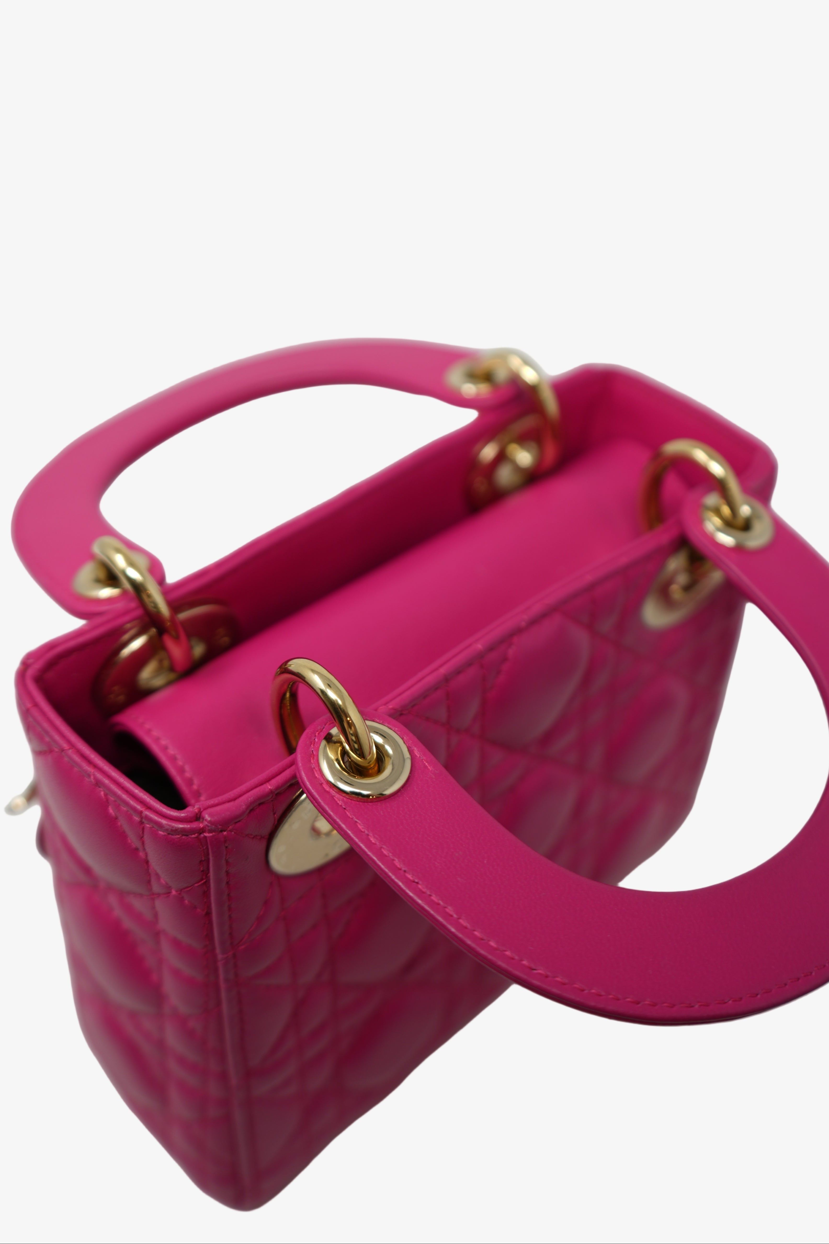 Christian Dior 2013 Pink Lambskin Small Mini Lady Dior Handbag
