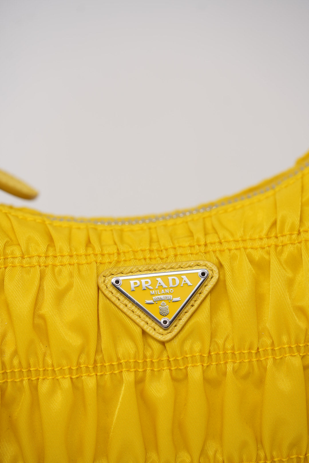 Prada Re-edition 2000 Hobo Bag in Ruched Yellow Nylon BrandNew