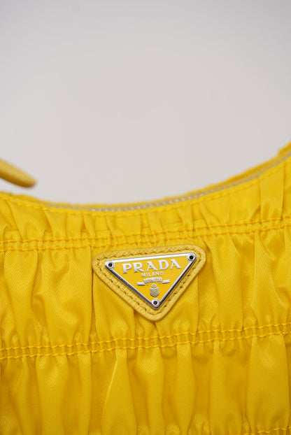 Prada Re-edition 2000 Hobo Bag in Ruched Yellow Nylon BrandNew
