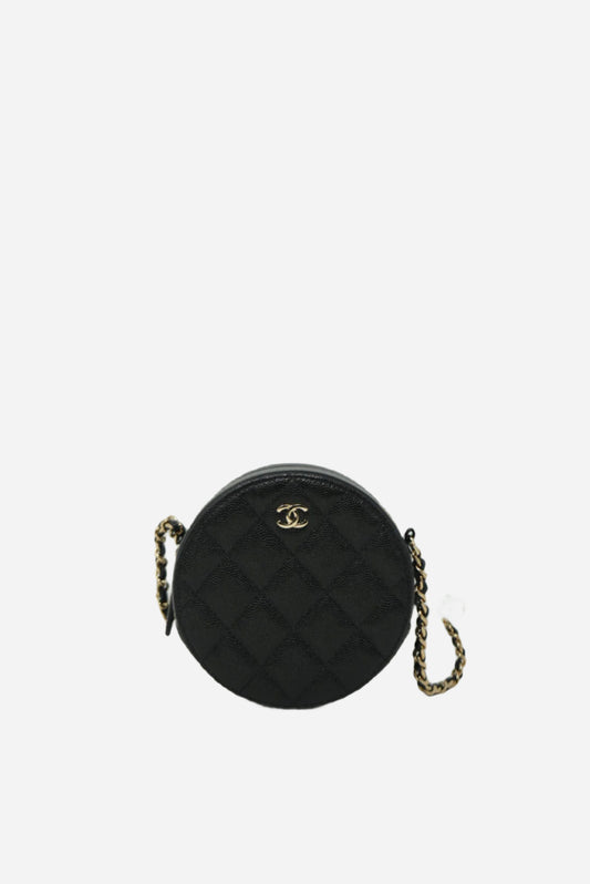 Pre-Owned Chanel Caviar Round Clutch w/Chain