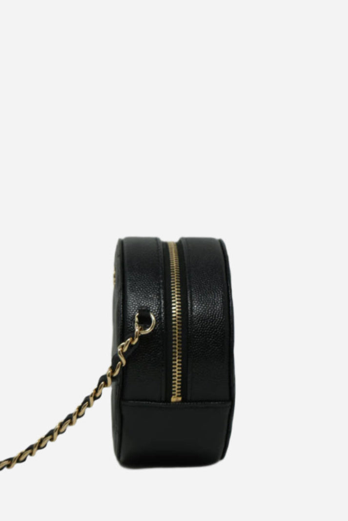 Pre-Owned Chanel Black Caviar Round Clutch With Chain