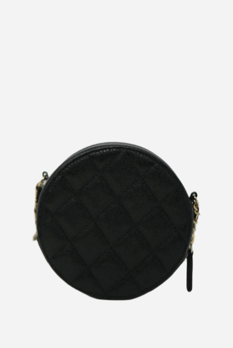 Pre-Owned Chanel Black Caviar Round Clutch With Chain