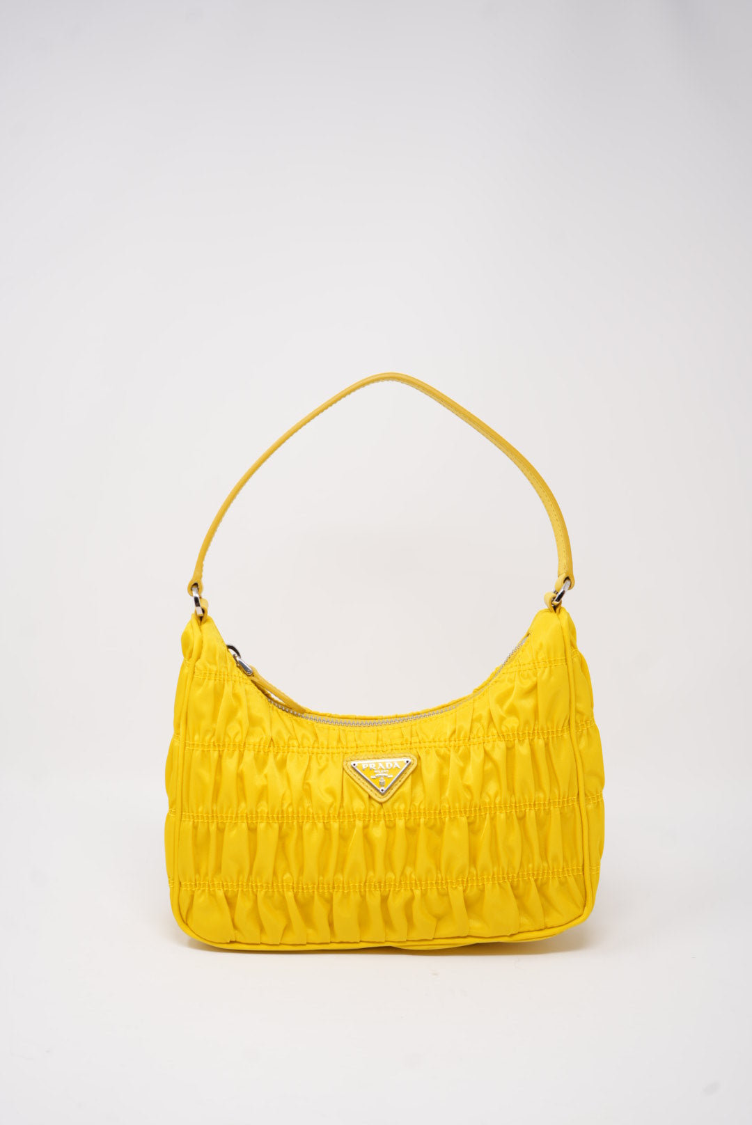 Prada Re-edition 2000 Hobo Bag in Ruched Yellow Nylon BrandNew