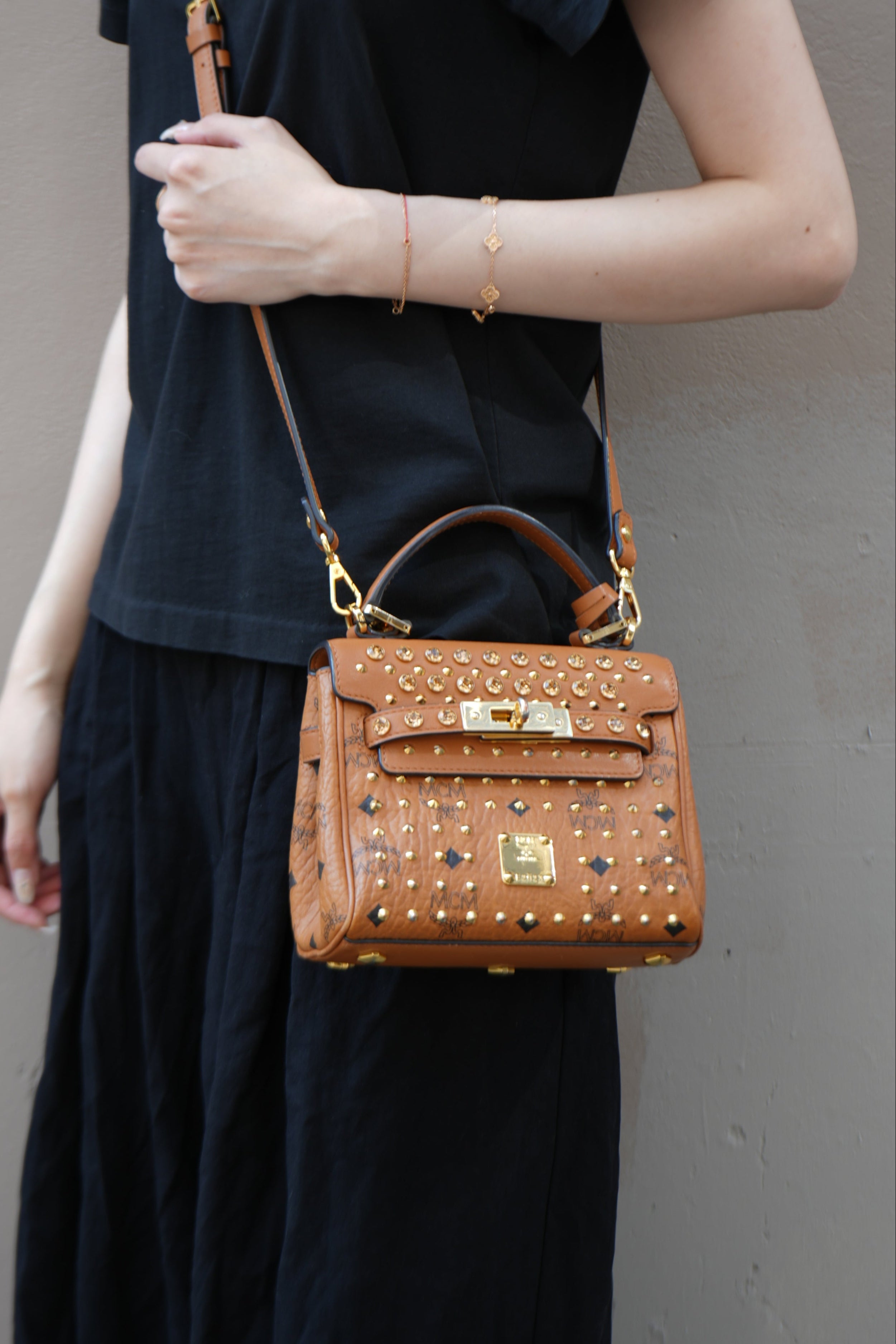 MCM Visetos Studded Mini Handle Bag