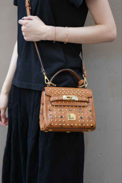 MCM Visetos Studded Mini Handle Bag