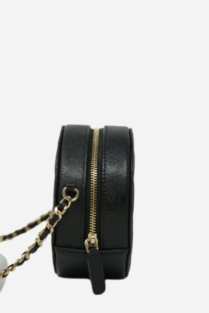 Pre-Owned Chanel Black Caviar Round Clutch With Chain