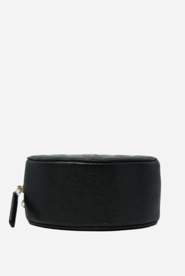 Pre-Owned Chanel Black Caviar Round Clutch With Chain